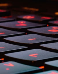 a close-up low-angle view of a laptop's keyboard